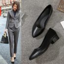 OL氣質純色黑色3cm舒適粗跟工作鞋軟底職業上班鞋舒適女鞋小黑跟鞋