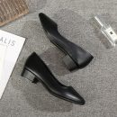 OL氣質純色黑色3cm舒適粗跟工作鞋軟底職業上班鞋舒適女鞋小黑跟鞋