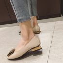 正韓版型純色粗跟中跟淺口瑪麗珍鞋秋季新款大碼女跟鞋豆豆鞋