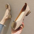 正韓版型純色粗跟中跟淺口瑪麗珍鞋秋季新款大碼女跟鞋豆豆鞋