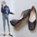 日系純色淺口單鞋女平底時尚豆豆鞋方頭懶人鞋女鞋