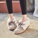 磨砂真皮安哥拉兔毛蝴蝶結豆豆鞋秋冬新款網紅仙女鞋兔毛平底毛毛鞋樂福鞋