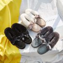 磨砂真皮安哥拉兔毛蝴蝶結豆豆鞋秋冬新款網紅仙女鞋兔毛平底毛毛鞋樂福鞋