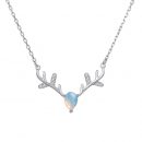 S925純銀項鍊月光石一鹿有你吊墜女鎖骨鏈森系女項鍊
