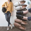 頭層小牛皮真皮英倫氣質平底女休閑百搭樂福鞋懶人鞋豆豆鞋