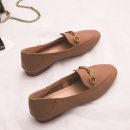 頭層小牛皮真皮英倫氣質平底女休閑百搭樂福鞋懶人鞋豆豆鞋