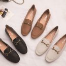 頭層小牛皮真皮英倫氣質平底女休閑百搭樂福鞋懶人鞋豆豆鞋