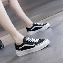 小牛皮真皮休閑餅乾鞋女2020秋冬時尚新款黑色平底網紅韓版百搭女運動鞋