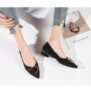 韓版OL氣質尖頭中跟舒適跟鞋懶人鞋淺口小跟鞋女鞋