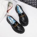 英倫氣質網紅小蜜蜂馬銜扣樂福鞋女鞋厚底皮鞋小跟鞋