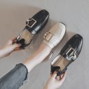 英倫氣質純色超纖皮紋粗跟百搭女鞋高跟小皮鞋女複古跟鞋樂福鞋