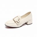 英倫氣質純色超纖皮紋粗跟百搭女鞋高跟小皮鞋女複古跟鞋樂福鞋