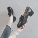 英倫氣質純色超纖皮紋粗跟百搭女鞋高跟小皮鞋女複古跟鞋樂福鞋