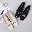 韓版舒適OL氣質豆豆鞋純色漆皮方頭淺口平底鞋通勤上班逛街女鞋