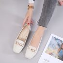 韓版舒適OL氣質豆豆鞋純色漆皮方頭淺口平底鞋通勤上班逛街女鞋