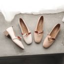 韓版百搭氣質淺口女鞋純色蝴蝶結舒適粗跟OL休閒女鞋