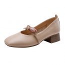 韓版百搭氣質淺口女鞋純色蝴蝶結舒適粗跟OL休閒女鞋