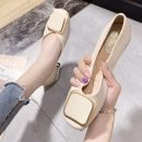 韓版純色粗跟瑪麗珍女鞋低跟工作鞋淺口方釦小跟鞋