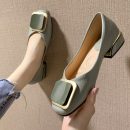 韓版純色粗跟瑪麗珍女鞋低跟工作鞋淺口方釦小跟鞋