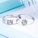 經典六爪鑲嵌S925純銀鑲鋯鉆男女開口可調戒指情侶對戒
