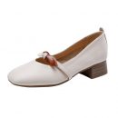 韓版百搭氣質淺口女鞋純色蝴蝶結舒適粗跟OL休閒女鞋