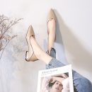 韓版純色百搭氣質尖頭粗跟晚晚風溫柔鞋中跟瑪麗珍鞋小跟鞋女鞋