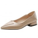 韓版純色百搭氣質尖頭粗跟晚晚風溫柔鞋中跟瑪麗珍鞋小跟鞋女鞋