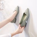 韓版純色百搭氣質尖頭粗跟晚晚風溫柔鞋中跟瑪麗珍鞋小跟鞋女鞋