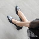 韓版OL氣質尖頭中跟舒適跟鞋懶人鞋淺口小跟鞋女鞋