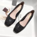 韓版OL氣質純色淺口方跟工作單鞋舒適粗跟女鞋