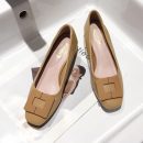 韓版OL氣質純色淺口方跟工作單鞋舒適粗跟女鞋