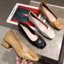 韓版OL氣質純色淺口方跟工作單鞋舒適粗跟女鞋