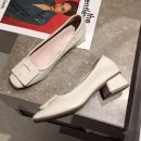 韓版OL氣質純色淺口方跟工作單鞋舒適粗跟女鞋