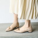 正韓版型超顯氣質百搭杏色絨面皮尖頭粗跟女鞋秋冬新款舒適小跟鞋
