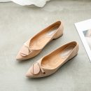 正韓版型超顯氣質百搭杏色絨面皮尖頭粗跟女鞋秋冬新款舒適小跟鞋