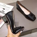 韓版OL氣質純色淺口方跟工作單鞋舒適粗跟女鞋