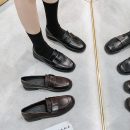 日系純色簡約平底小皮鞋女方頭網紅JK制服女鞋