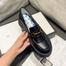 英倫氣質網紅小蜜蜂馬銜扣樂福鞋女鞋厚底皮鞋小跟鞋