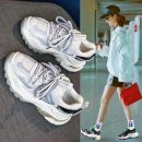 真皮網布拼接清爽百搭透氣厚底增高顯瘦老爹鞋休閑運動女鞋