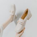 簡約英倫OL氣質女鞋純色珍珠方根小皮鞋樂福鞋懶人女鞋