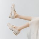 簡約英倫OL氣質女鞋純色珍珠方根小皮鞋樂福鞋懶人女鞋