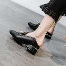 簡約英倫OL氣質女鞋純色珍珠方根小皮鞋樂福鞋懶人女鞋