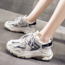 真皮網布拼接清爽百搭透氣厚底增高顯瘦老爹鞋休閑運動女鞋