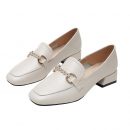 英倫氣質樂福鞋百搭兩穿粗跟方頭女鞋懶人鞋