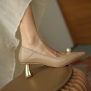 頭層小牛皮小香風溫柔甜美百搭電鍍貓跟珍珠瑪麗珍女尖頭婚鞋女高跟鞋