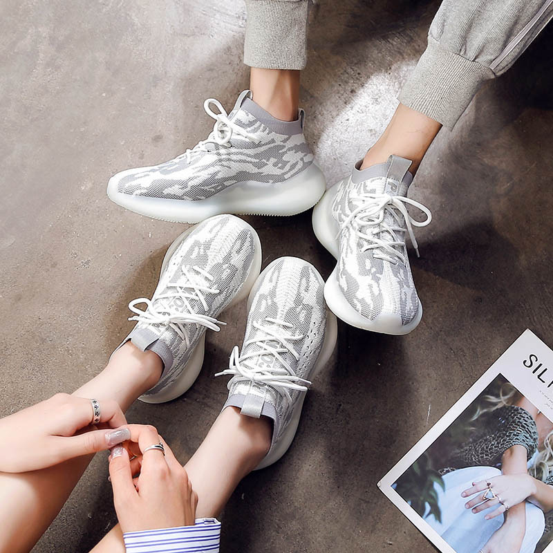 情侶款科技網面飛織鞋面爆米花鞋底厚底老爹鞋椰子鞋男女運動鞋