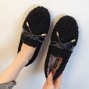 韓版蝴蝶結綁帶毛毛鞋女秋冬可外穿網紅豆豆鞋平底女懶人鞋