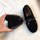 韓版蝴蝶結綁帶毛毛鞋女秋冬可外穿網紅豆豆鞋平底女懶人鞋