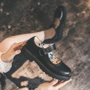 日系復古赫本瑪麗珍純色減齡小黑皮鞋JK風制服單鞋女粗跟小皮鞋