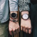 日系原宿純色氣質黑白錶盤楔形刻度侶對錶男女情手錶